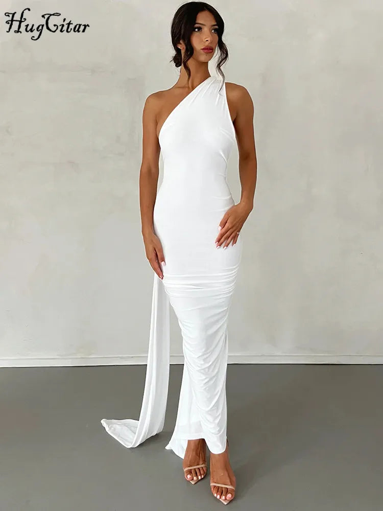 hugcitar backless dress One Shoulder Adjustable Scarf Loop Ruched Sexy Maxi – Elaris summer-sequins this design combines curve Size:US18 Cocktail Dress Pretty A-Line