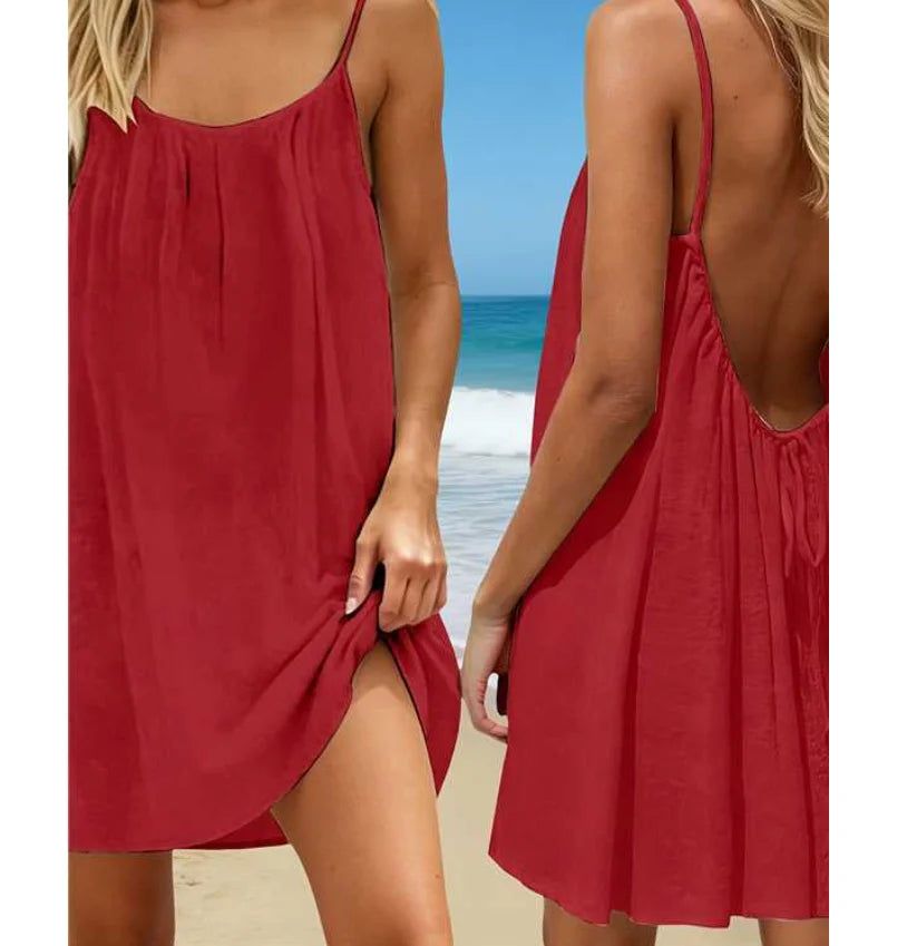 Vestido Blanco Playero Espalda Descubierta.