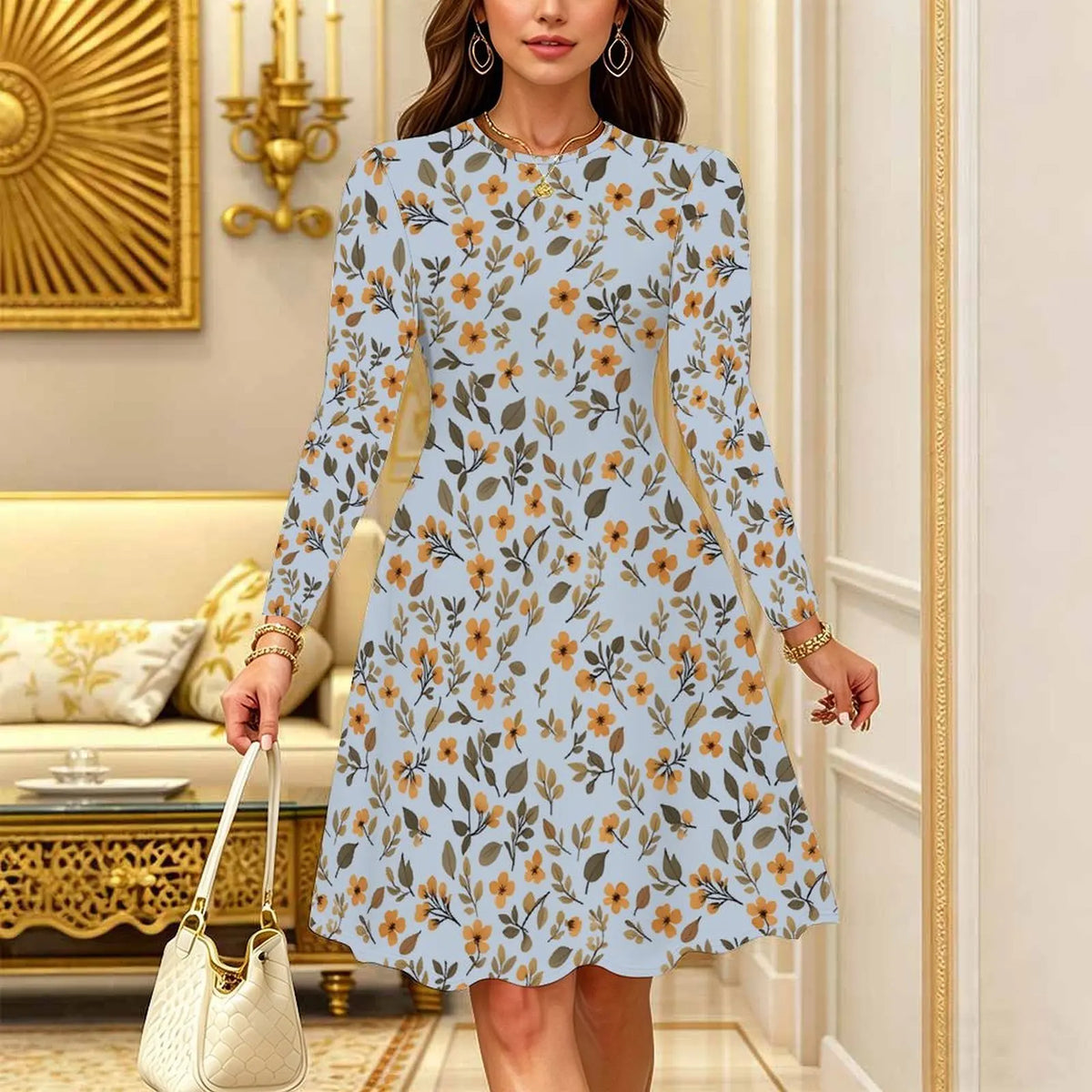 Vestido Midi Floral Bohemio Manga Larga.