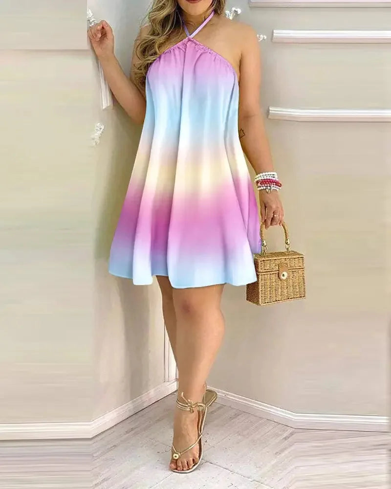 Vestido Boho Floral Halter sin Espalda.