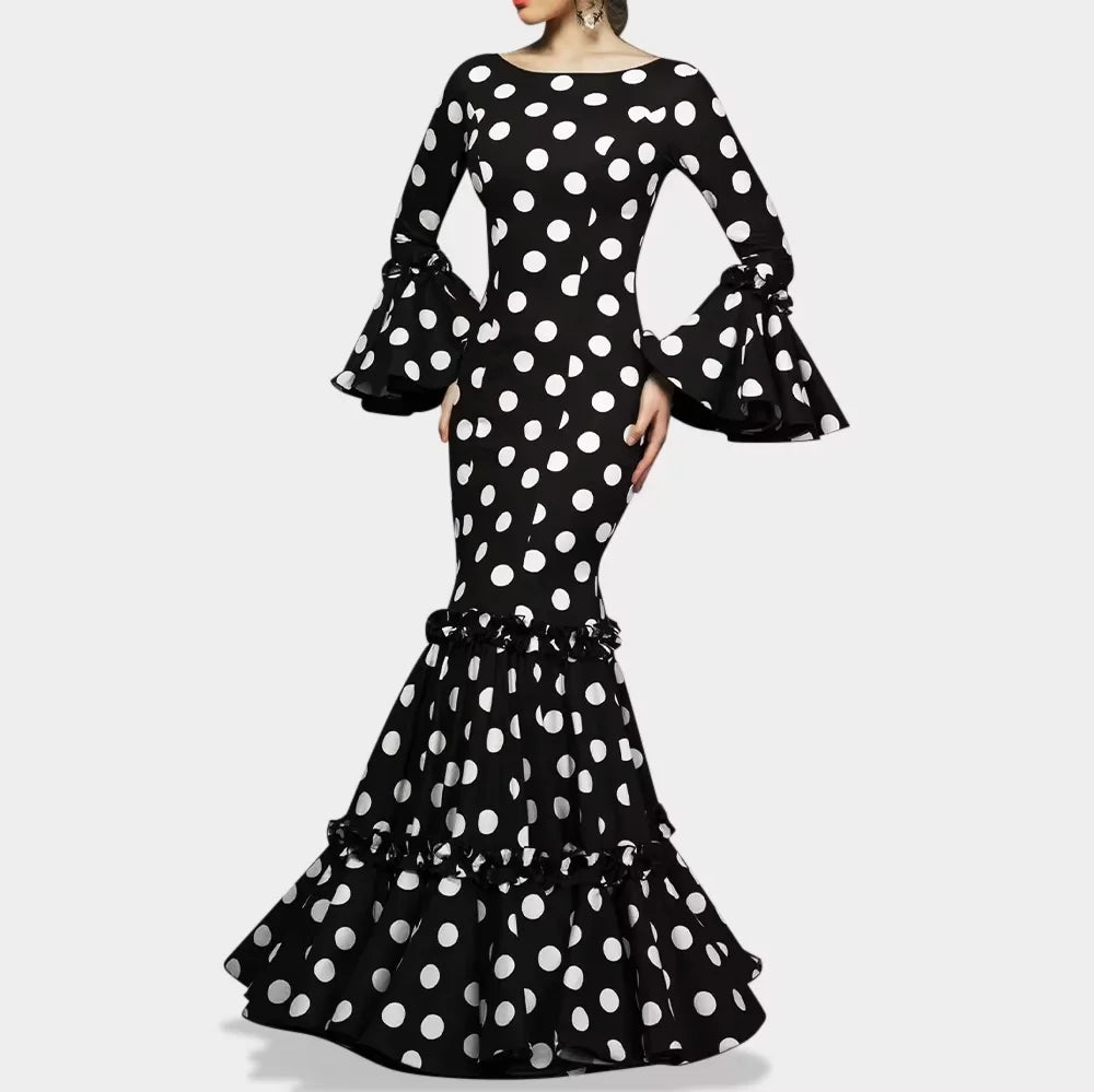 Vestido Elegante Bordado con Mangas Campana.