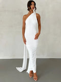 Hugcitar One Shoulder Backless Adjustable Scarf Loop Ruched Sexy Maxi Dress Women Elegant Y2K Streetwear Festival Outfit