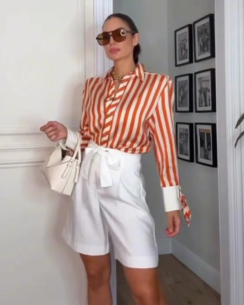 Camisa Rayas Naranja Estilo Oversize.