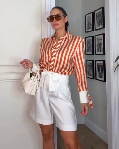 Camisa Rayas Naranja Estilo Oversize.