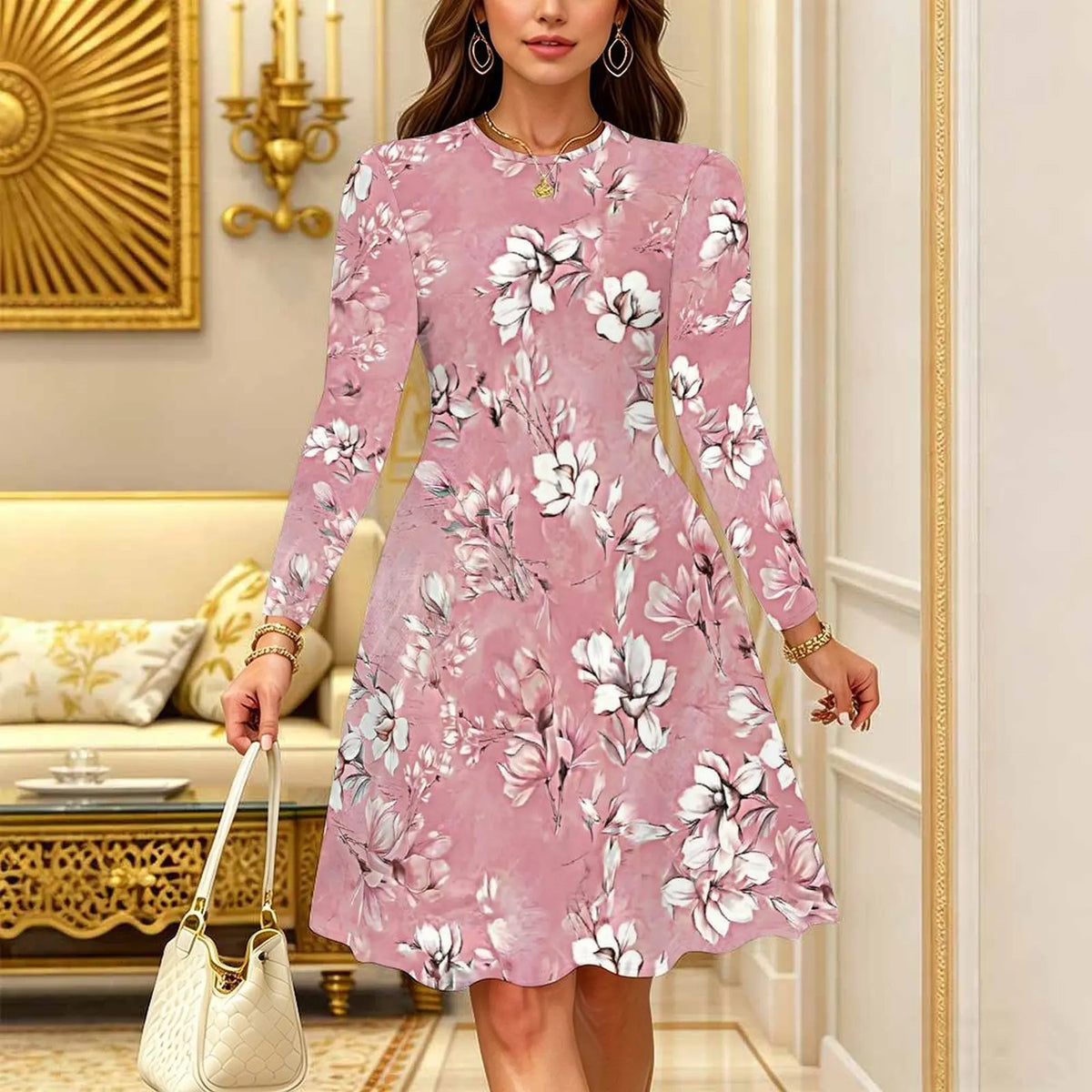 Vestido Midi Floral Bohemio Manga Larga.