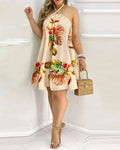 Vestido Boho Floral Halter sin Espalda.