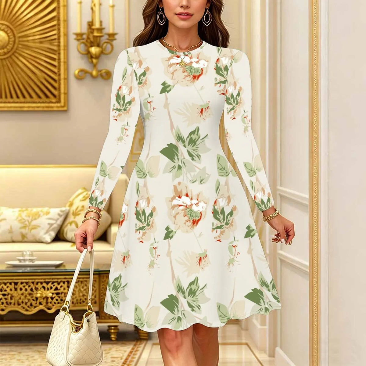 Vestido Midi Floral Bohemio Manga Larga.
