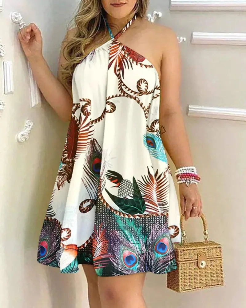 Vestido Boho Floral Halter sin Espalda.