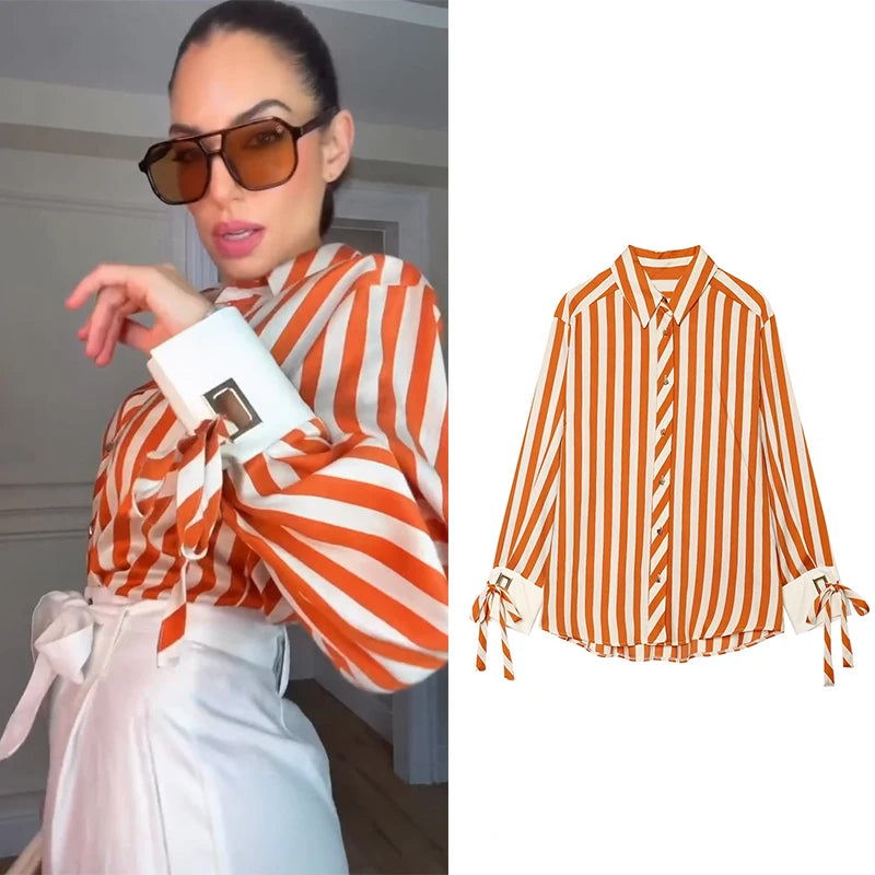 Camisa Rayas Naranja Estilo Oversize.
