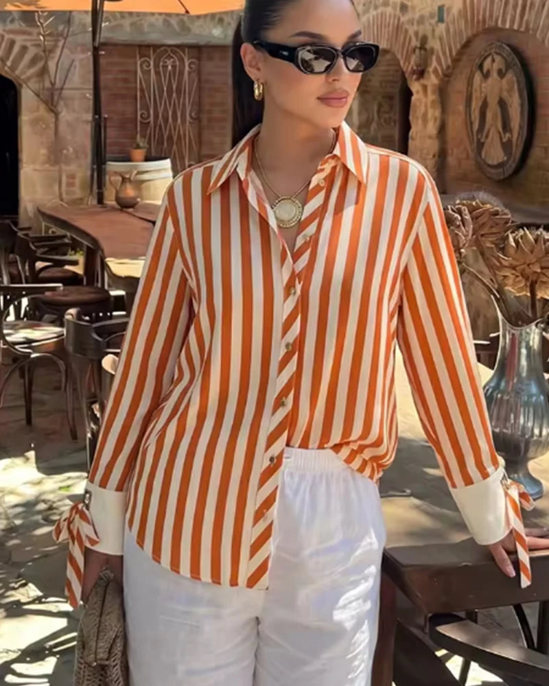 Camisa Rayas Naranja Estilo Oversize.