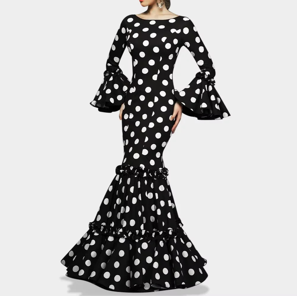 Vestido Elegante Bordado con Mangas Campana.