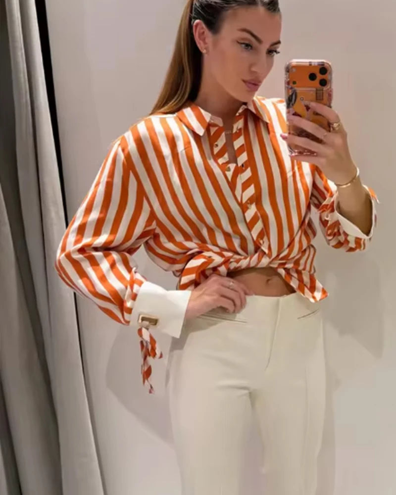 Camisa Rayas Naranja Estilo Oversize.